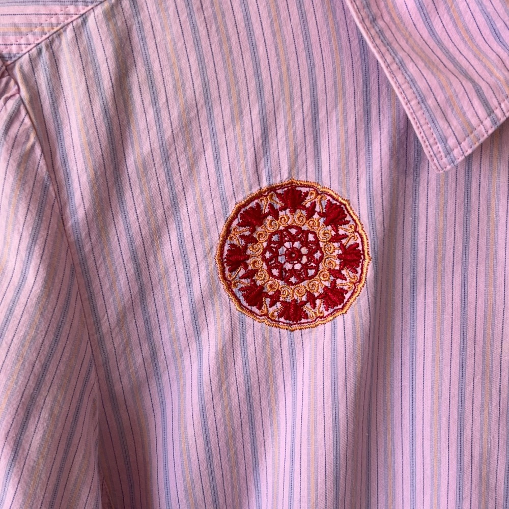Cabi Pink Striped Embroidered Button Up Shirt Blouse L 100% Cotton Boho Western - Picture 5 of 15